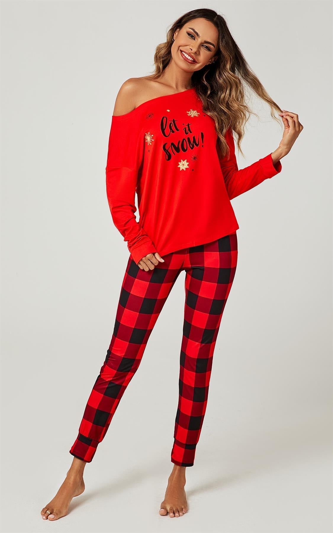 Let It Snow* Christmas Long Sleeve SweatShirt Top & Trousers Co Ord In Red - AXON