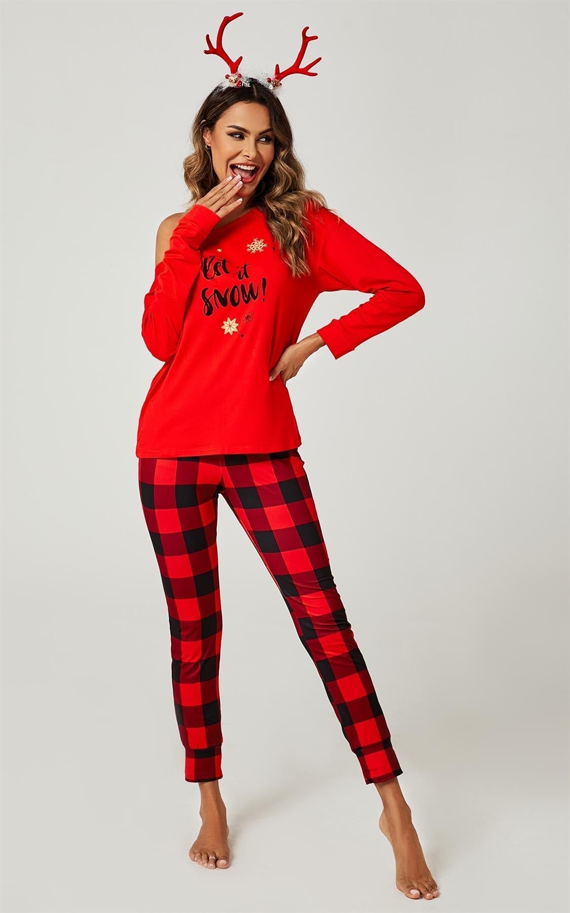 Let It Snow* Christmas Long Sleeve SweatShirt Top & Trousers Co Ord In Red - AXON