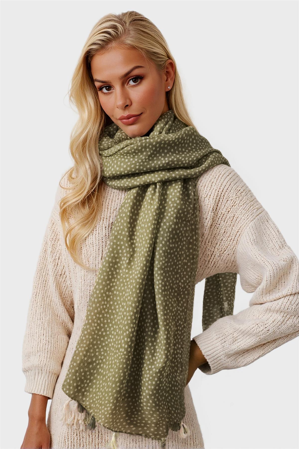 Little Floral Print Tassel Scarf In Brown - AXON