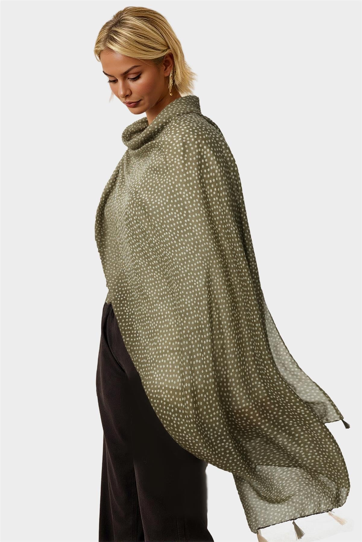 Little Floral Print Tassel Scarf In Brown - AXON