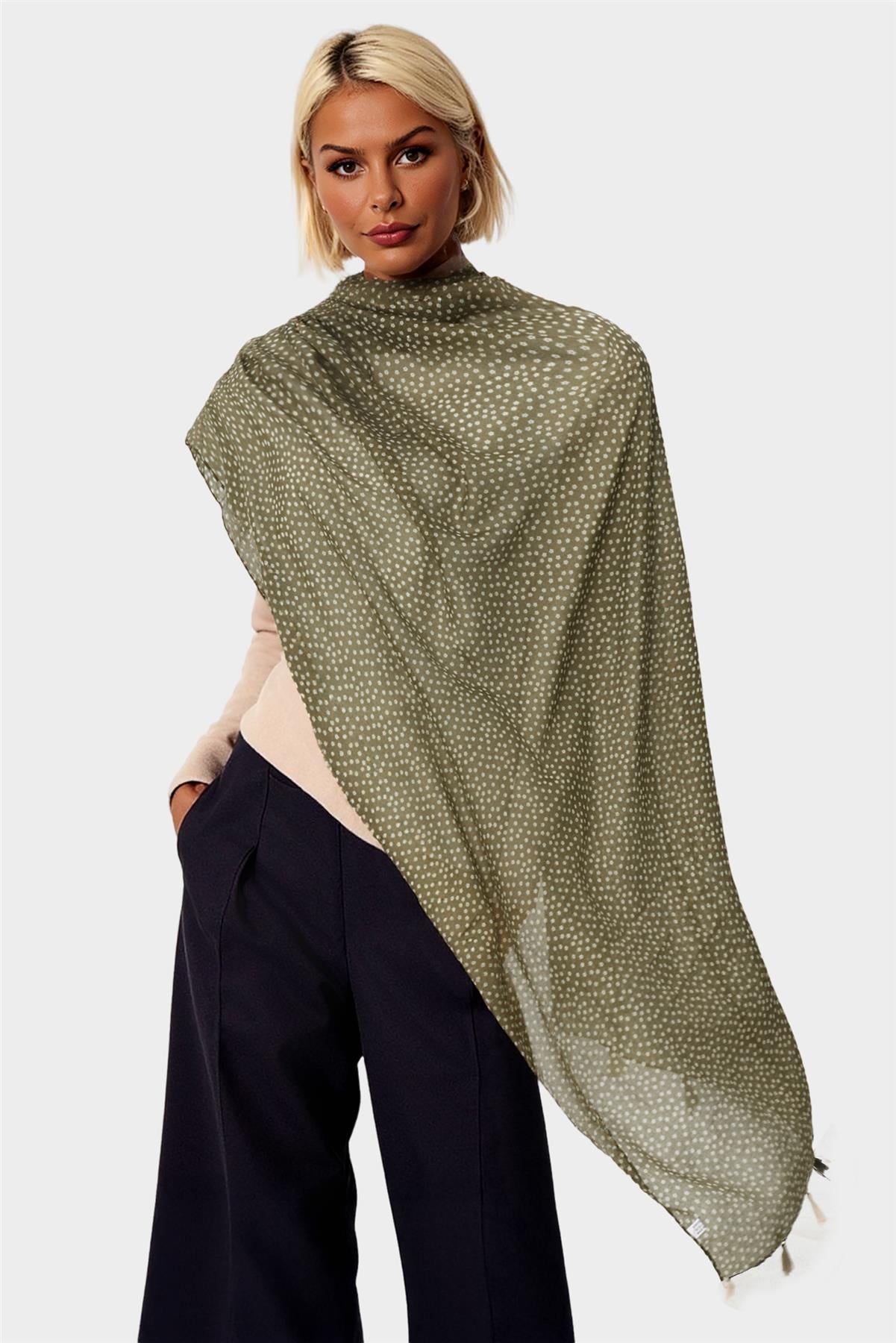 Little Floral Print Tassel Scarf In Brown - AXON