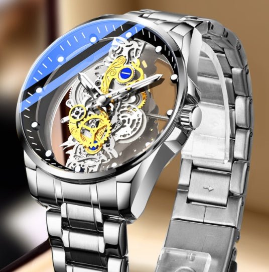 Men Watch Skeleton Automatic Quartz Watch Gold Skeleton Vintage Man Watch Mens Watches Top Brand Luxury - AXON