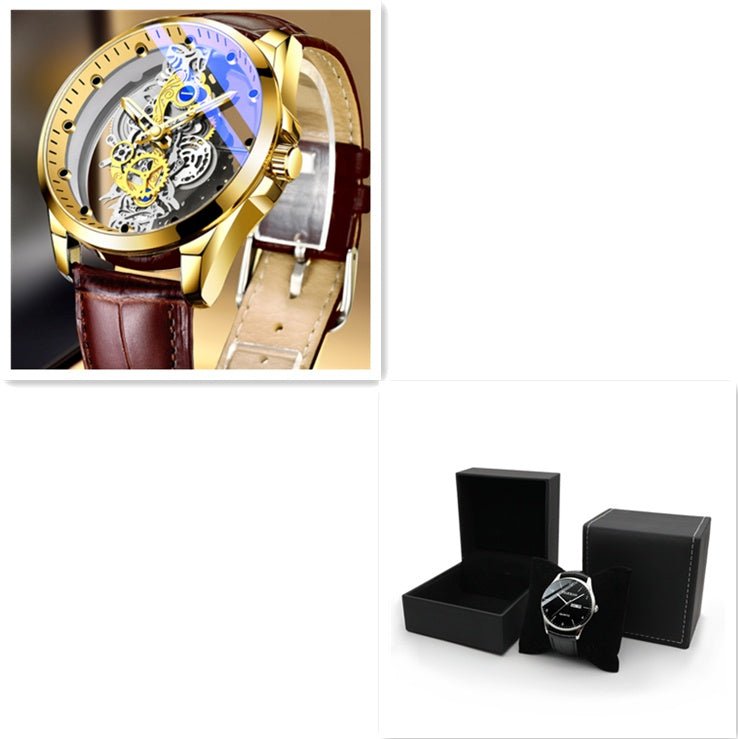Men Watch Skeleton Automatic Quartz Watch Gold Skeleton Vintage Man Watch Mens Watches Top Brand Luxury - AXON