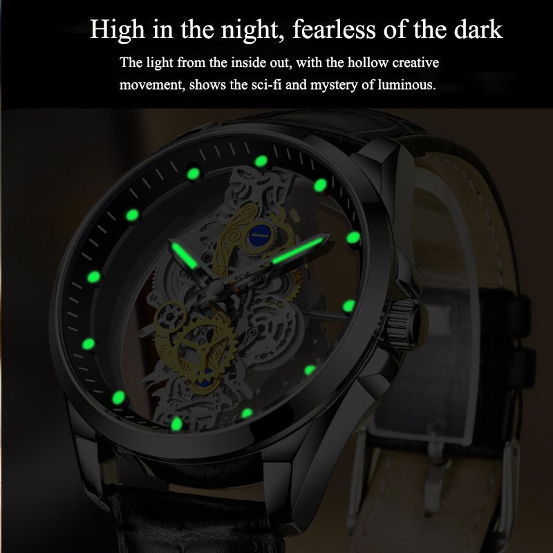 Men Watch Skeleton Automatic Quartz Watch Gold Skeleton Vintage Man Watch Mens Watches Top Brand Luxury - AXON