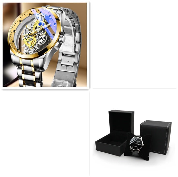 Men Watch Skeleton Automatic Quartz Watch Gold Skeleton Vintage Man Watch Mens Watches Top Brand Luxury - AXON