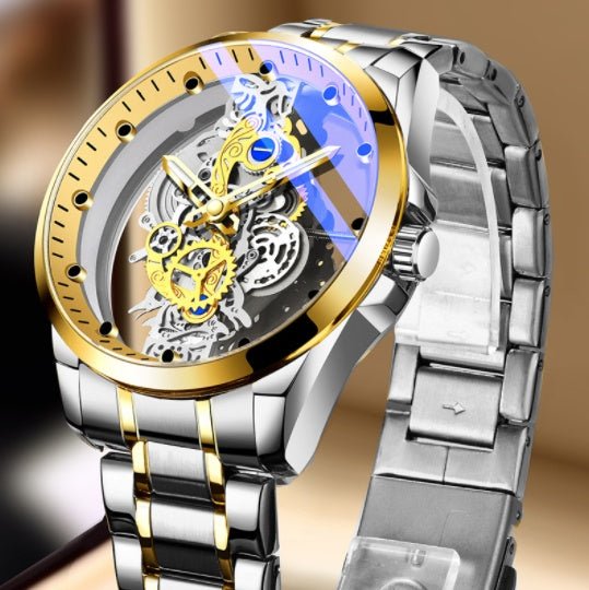 Men Watch Skeleton Automatic Quartz Watch Gold Skeleton Vintage Man Watch Mens Watches Top Brand Luxury - AXON
