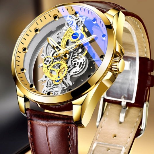 Men Watch Skeleton Automatic Quartz Watch Gold Skeleton Vintage Man Watch Mens Watches Top Brand Luxury - AXON