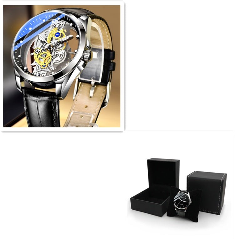 Men Watch Skeleton Automatic Quartz Watch Gold Skeleton Vintage Man Watch Mens Watches Top Brand Luxury - AXON