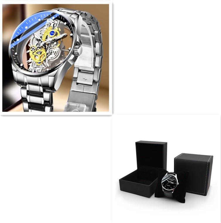Men Watch Skeleton Automatic Quartz Watch Gold Skeleton Vintage Man Watch Mens Watches Top Brand Luxury - AXON