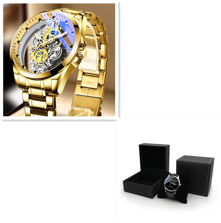 Men Watch Skeleton Automatic Quartz Watch Gold Skeleton Vintage Man Watch Mens Watches Top Brand Luxury - AXON