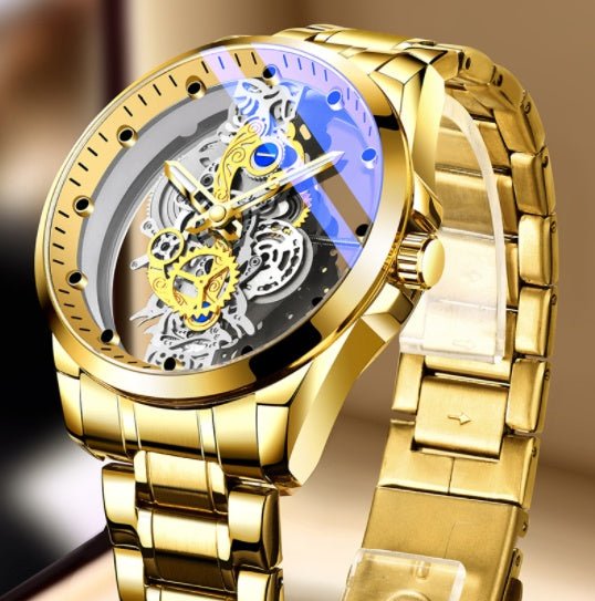 Men Watch Skeleton Automatic Quartz Watch Gold Skeleton Vintage Man Watch Mens Watches Top Brand Luxury - AXON