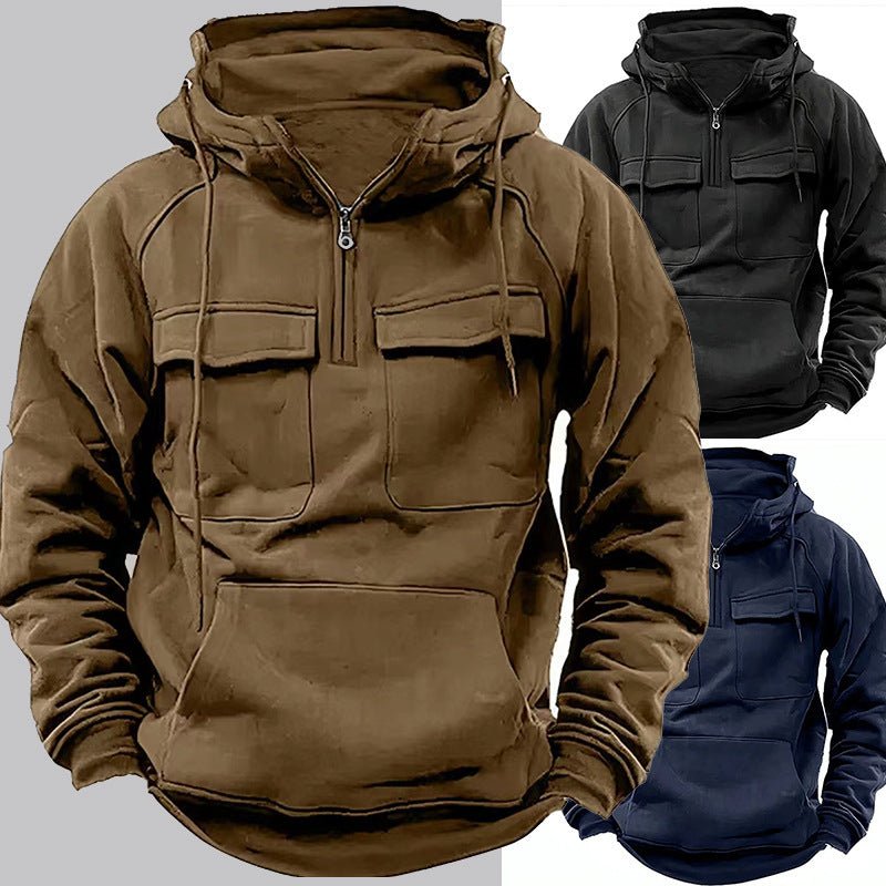 Men's Zip - up Hoodies Sweatshirt With Drawstring And Pocket Design Fashion Casual Sports Sweatshirt - AXON