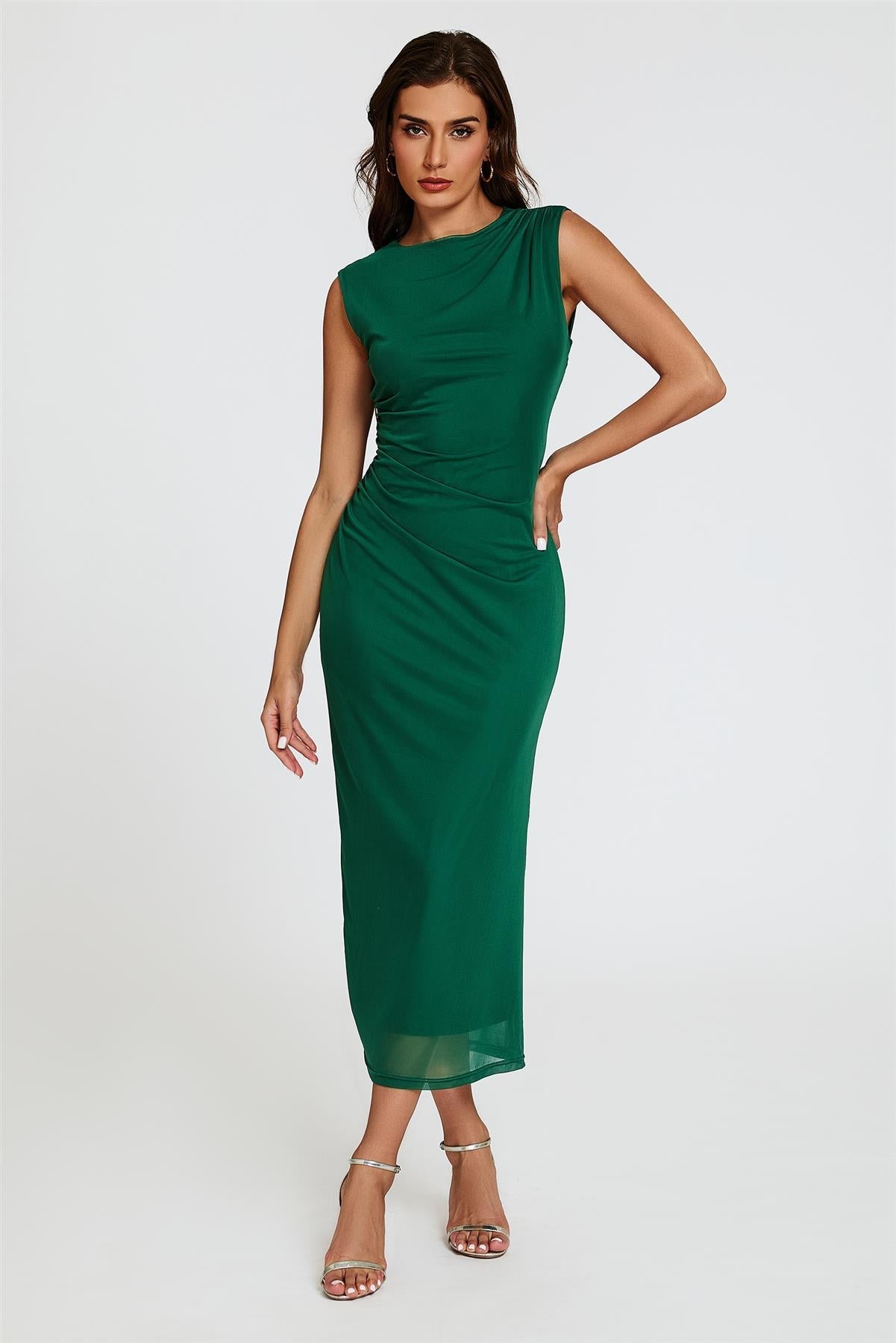 Mesh Maxi Dress In Green - AXON