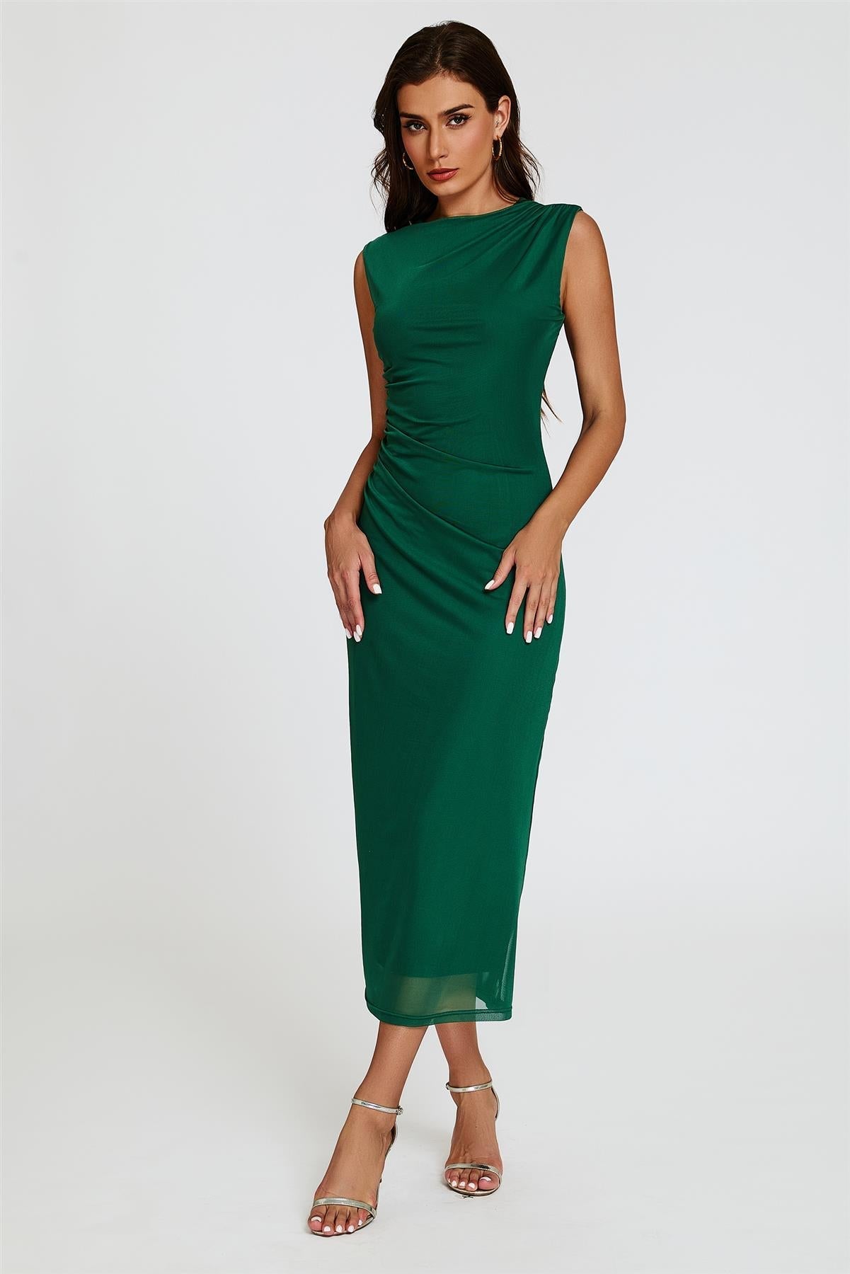 Mesh Maxi Dress In Green - AXON