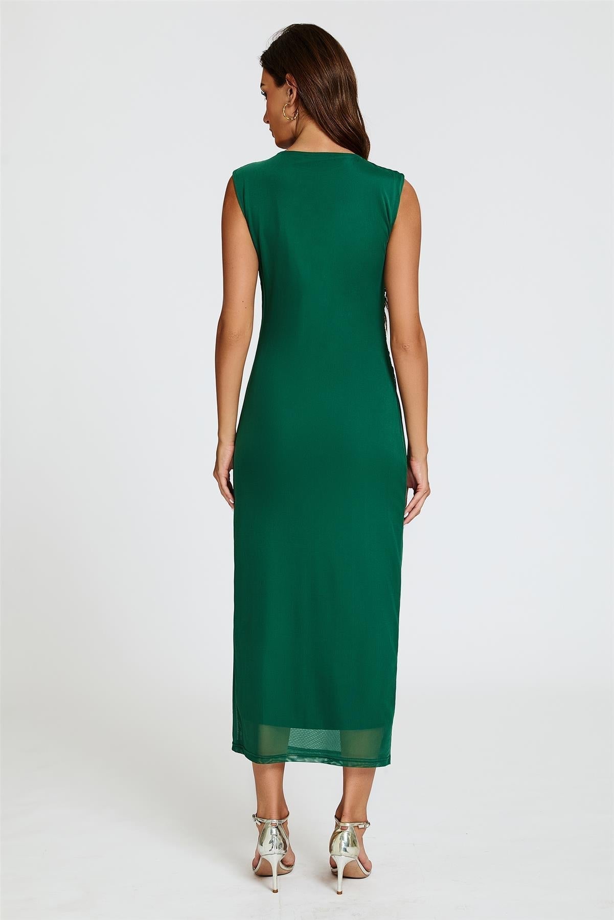 Mesh Maxi Dress In Green - AXON