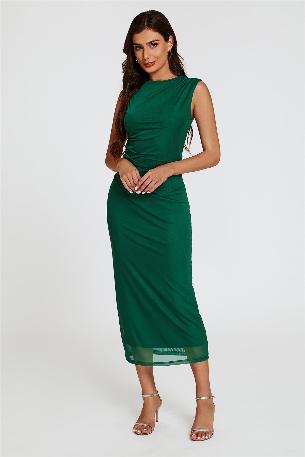 Mesh Maxi Dress In Green - AXON