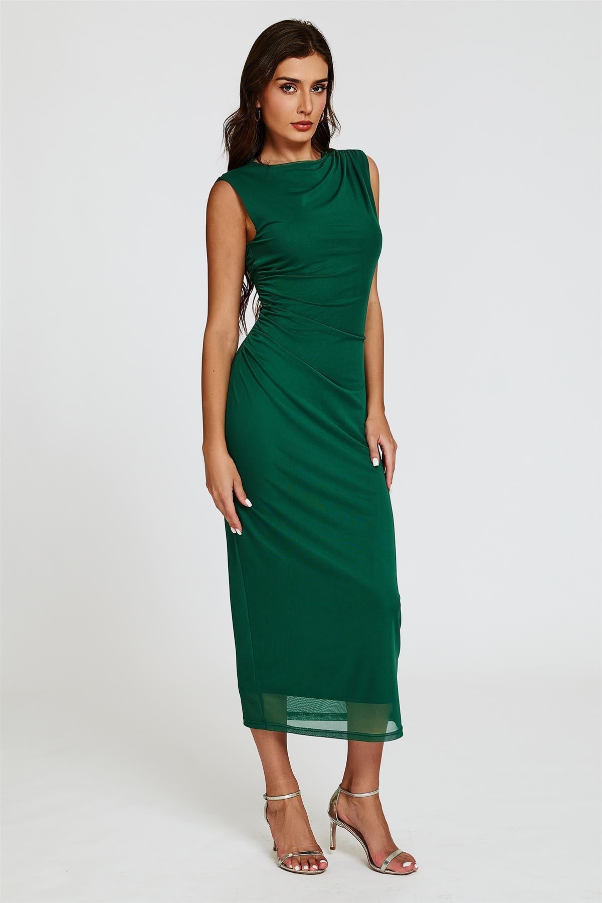Mesh Maxi Dress In Green - AXON