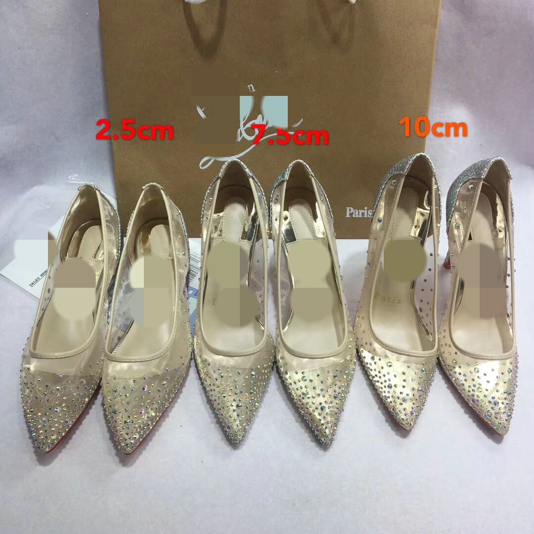 Mesh Rhinestone Transparent Women's Single Shoes Pointed High Heels Women - AXON