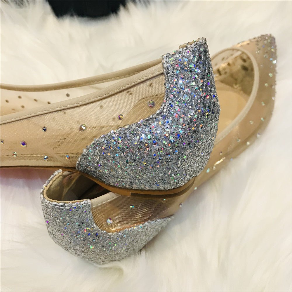 Mesh Rhinestone Transparent Women's Single Shoes Pointed High Heels Women - AXON
