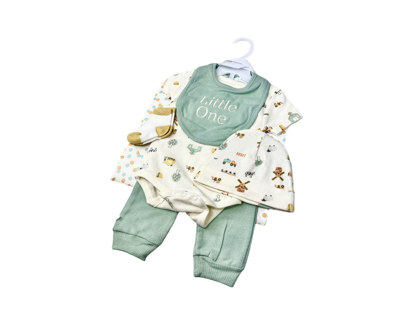Baby Starter-Set » Geschenk Set aus Body, Hose, Lätzchen, Socken & Mütze » Geschenkidee für Babyparty » Baby Geschenk-Set für die Babyparty