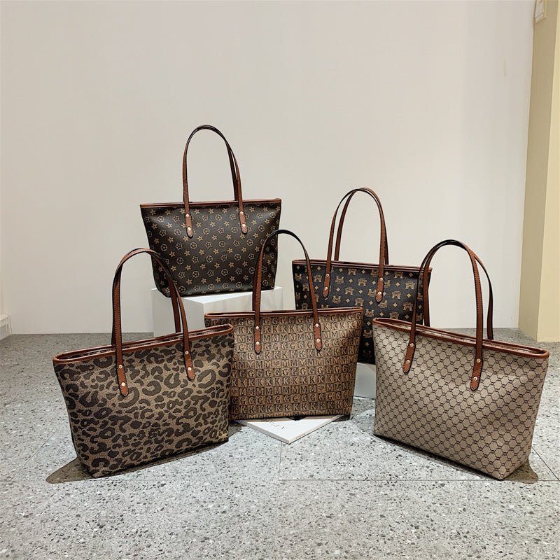 New Fashion Trendy Old Flower Leopard Print Tote Bag All - match Portable - AXON