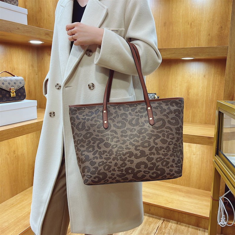 New Fashion Trendy Old Flower Leopard Print Tote Bag All - match Portable - AXON
