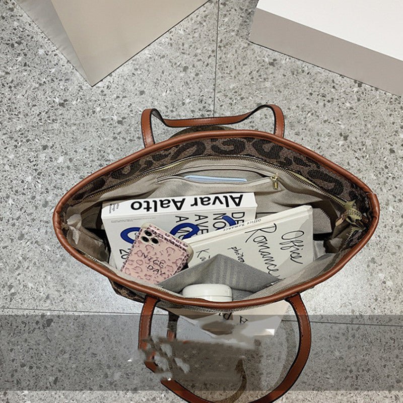 New Fashion Trendy Old Flower Leopard Print Tote Bag All - match Portable - AXON