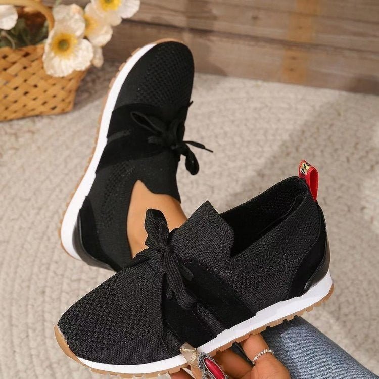 New Lace Up Mesh Flats Shoes For Women Breathable Casual Breathable Walking Wedges Shoes - AXON