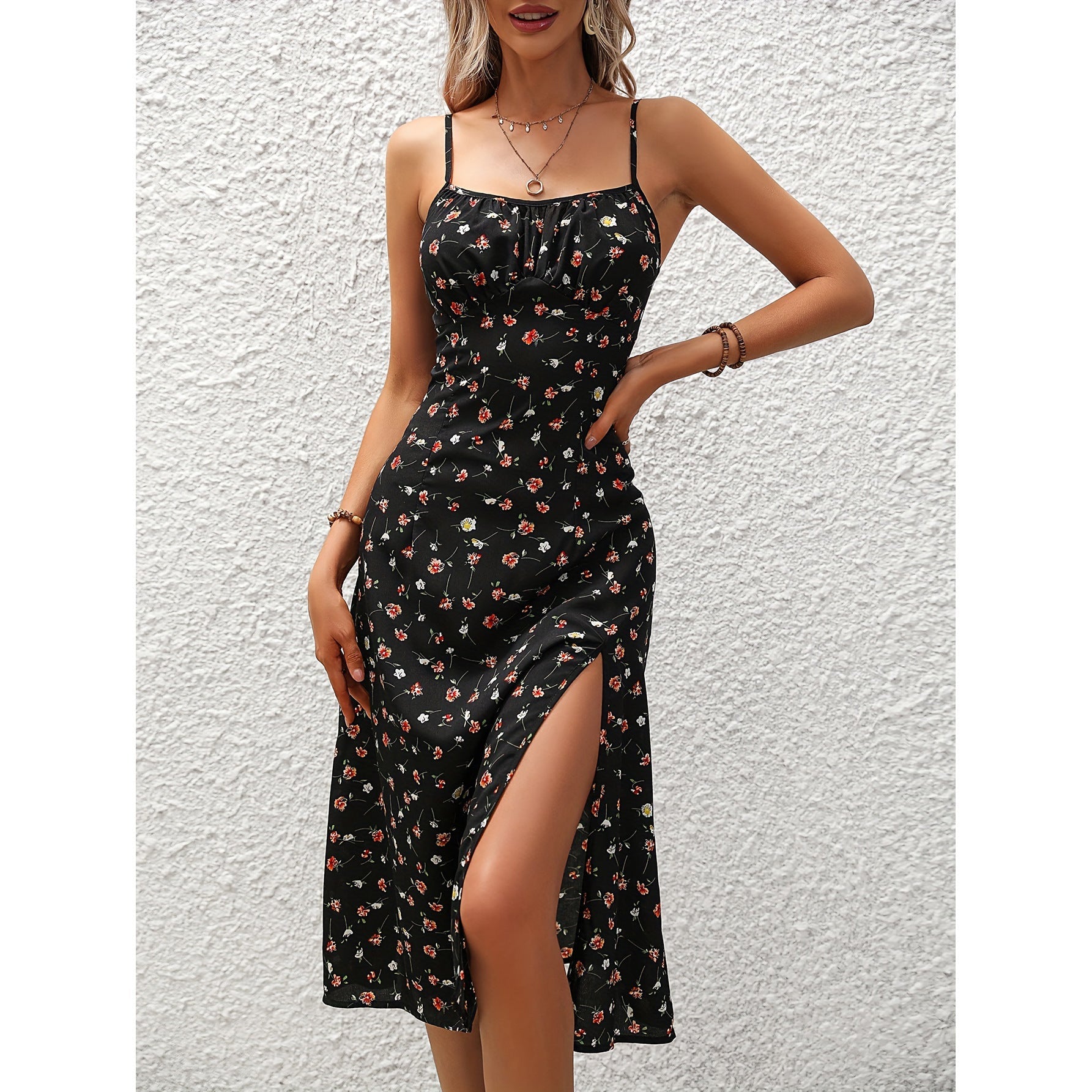 New Polka Dot Print Suspender Dress Summer Sexy Split long Dresses For Women´s Clothing - AXON