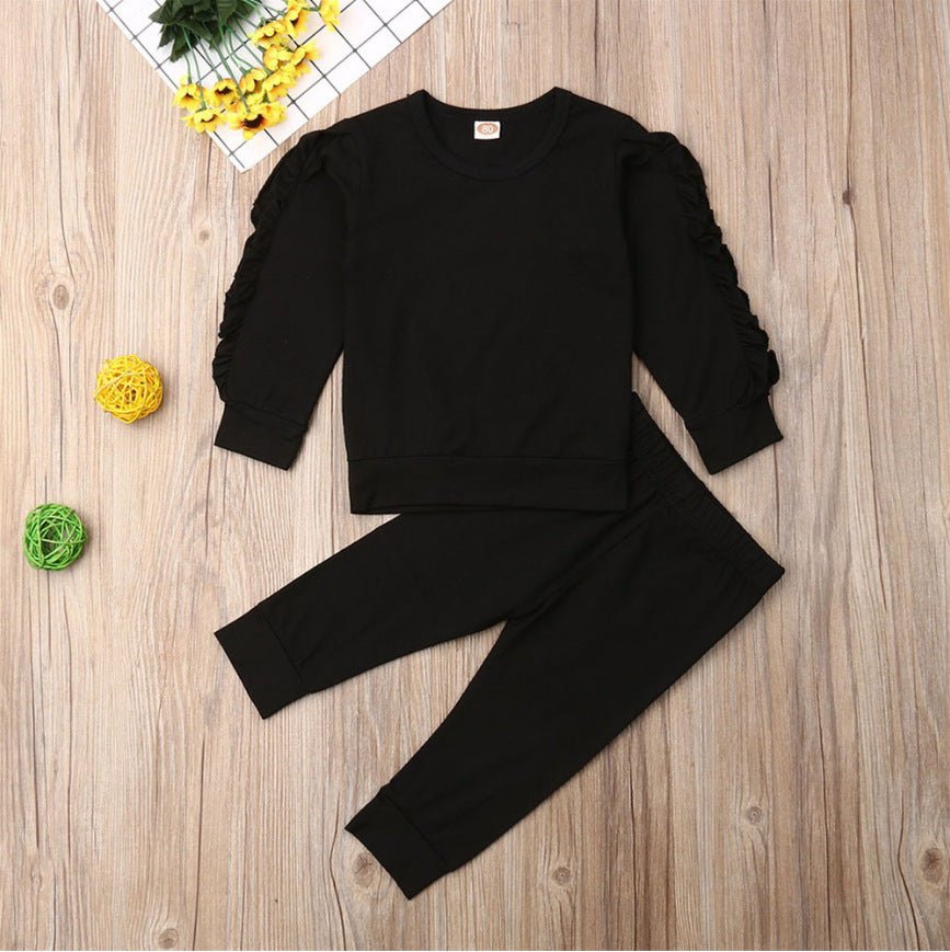 Newborn Baby Boys Girls Ruffles Jumper Solid Long Sleeve Sweatshirt Tops Pants Infant Kids 2Pcs Outfits Clothes Set Fall Clothes - AXON