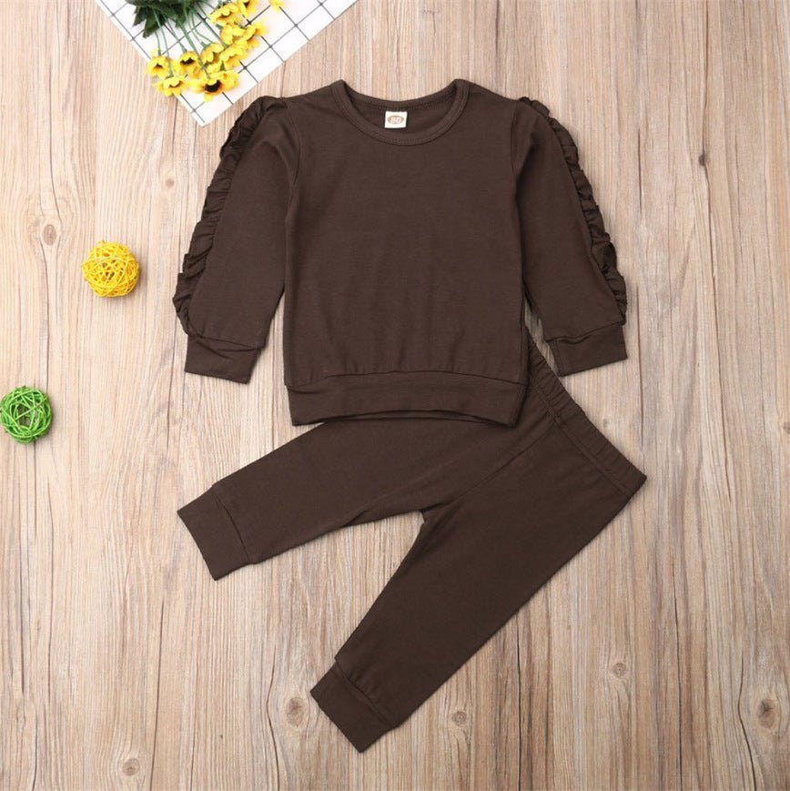 Newborn Baby Boys Girls Ruffles Jumper Solid Long Sleeve Sweatshirt Tops Pants Infant Kids 2Pcs Outfits Clothes Set Fall Clothes - AXON