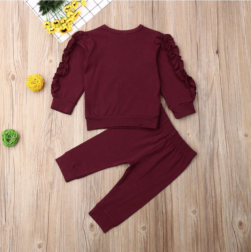 Newborn Baby Boys Girls Ruffles Jumper Solid Long Sleeve Sweatshirt Tops Pants Infant Kids 2Pcs Outfits Clothes Set Fall Clothes - AXON