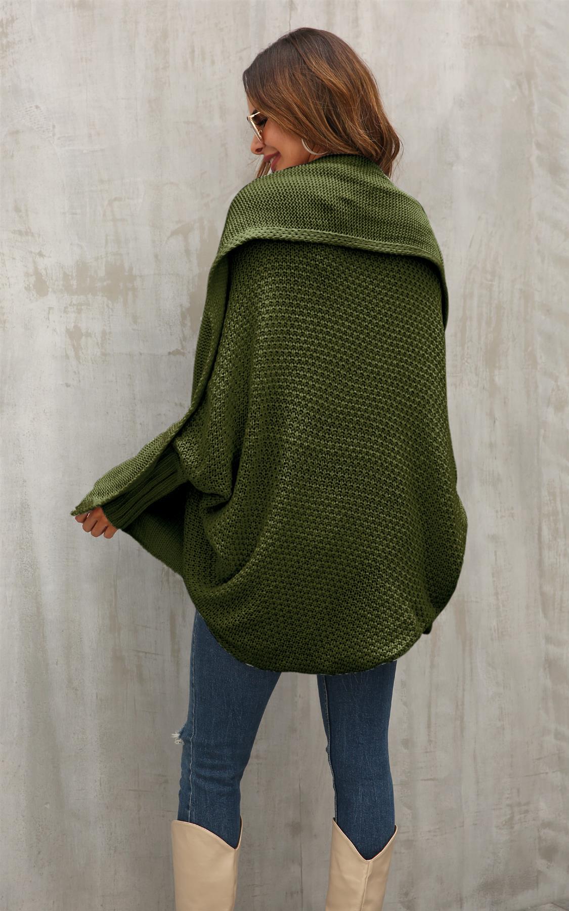 Olive Green Chunky Pleat Oversized Cardigan - AXON