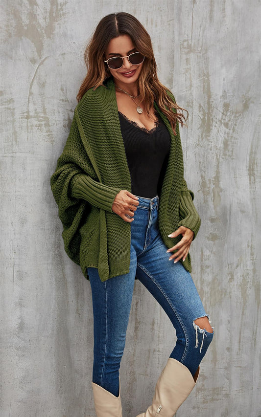Olive Green Chunky Pleat Oversized Cardigan - AXON