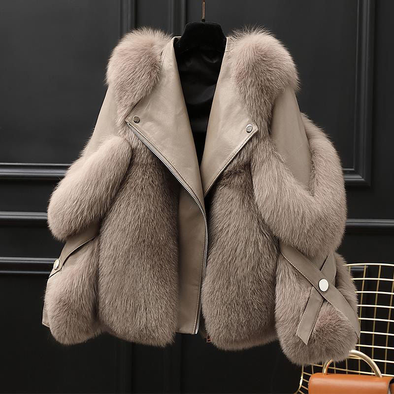 One - piece Fur Motorcycle Coat Long Wool Coat - AXON