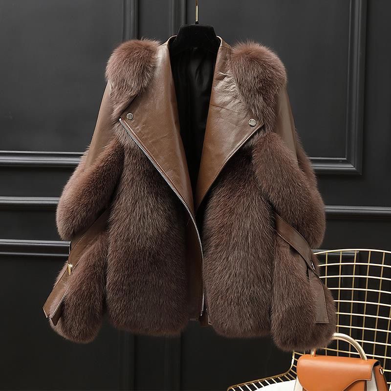 One - piece Fur Motorcycle Coat Long Wool Coat - AXON