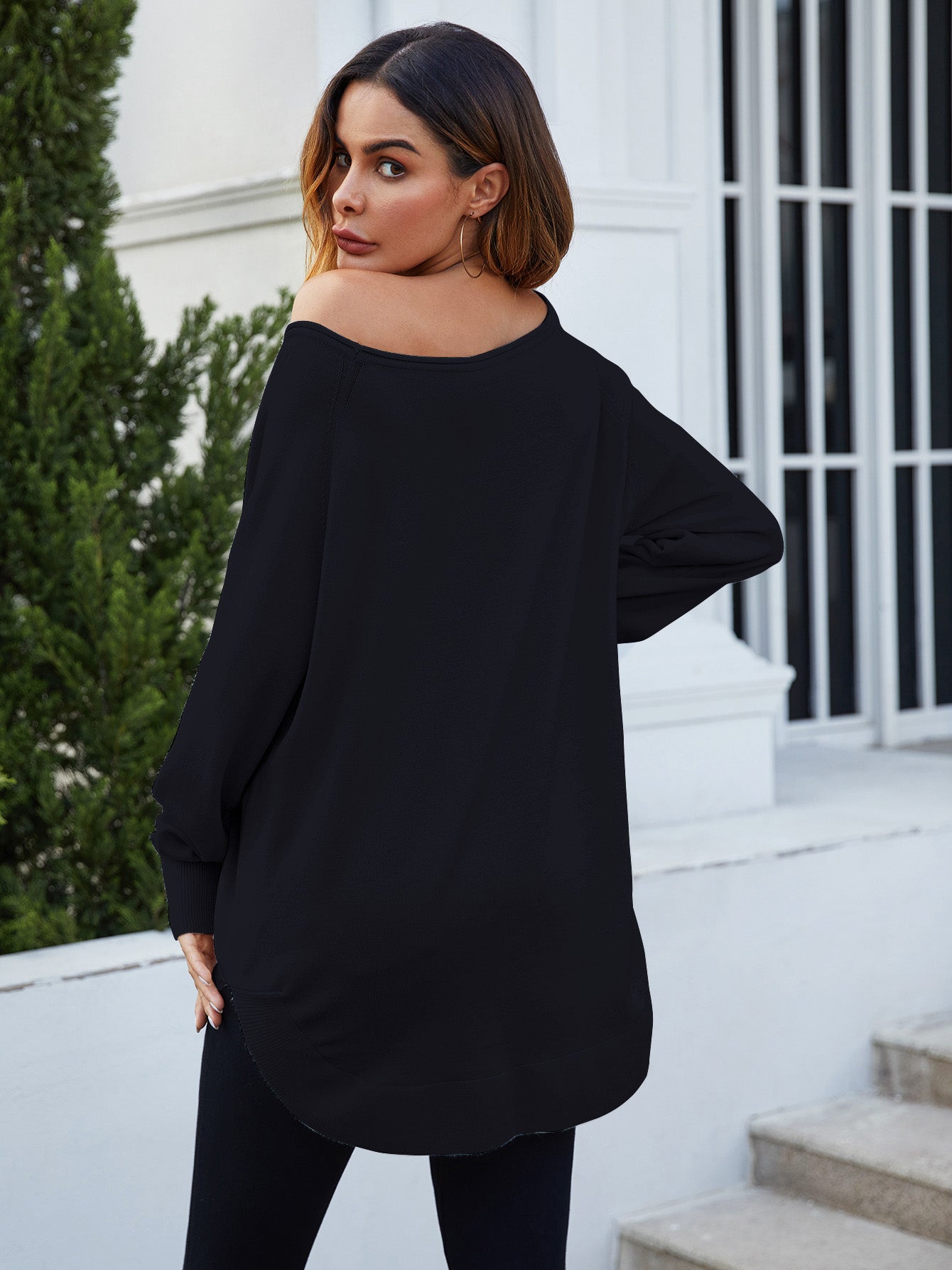 Oversize Knitted Jumper Top In Black - AXON