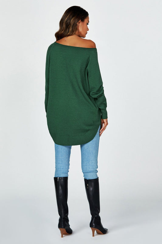 Oversize Knitted Jumper Top In Darkgreen - AXON