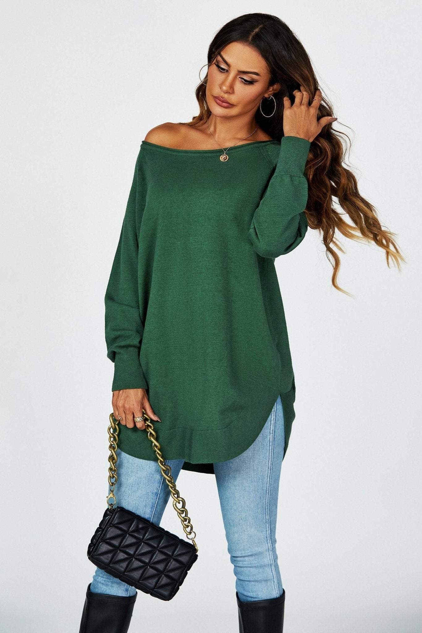Oversize Knitted Jumper Top In Darkgreen - AXON