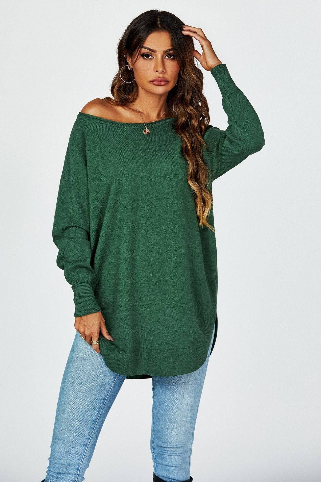 Oversize Knitted Jumper Top In Darkgreen - AXON