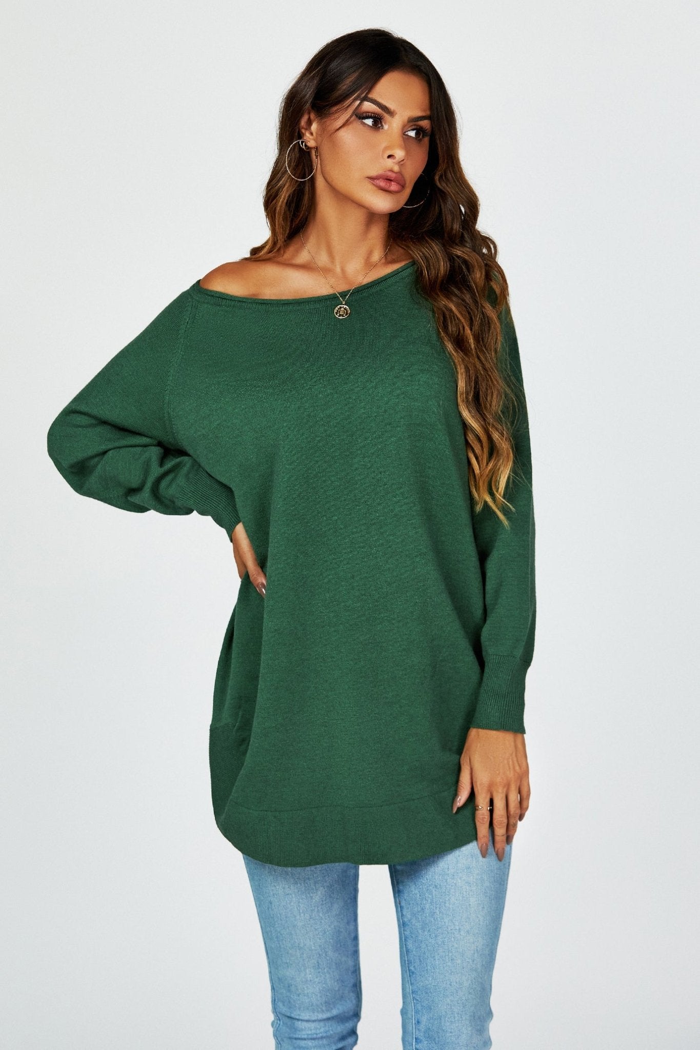 Oversize Knitted Jumper Top In Darkgreen - AXON