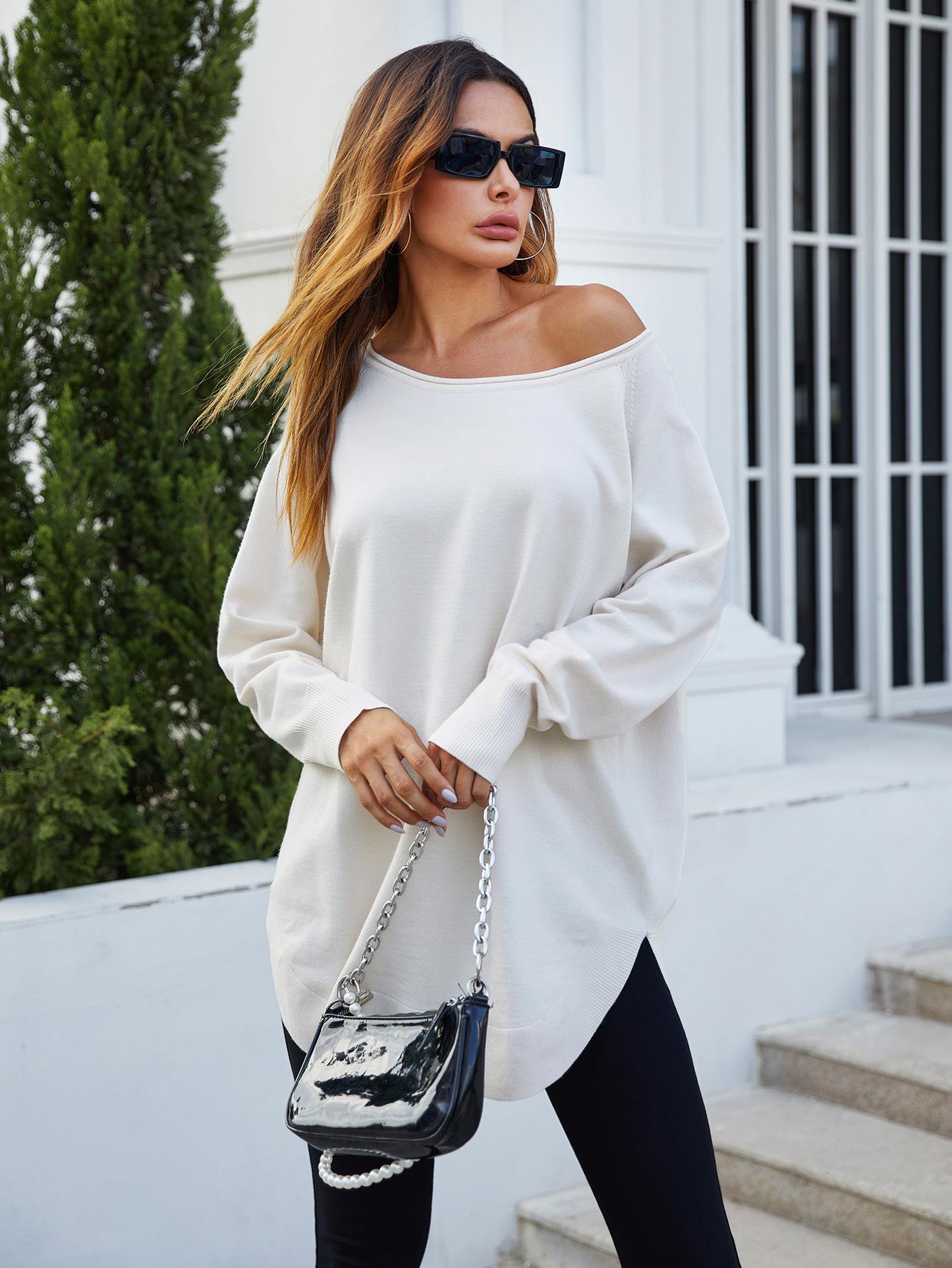 Oversize Knitted Jumper Top In Ecru - AXON