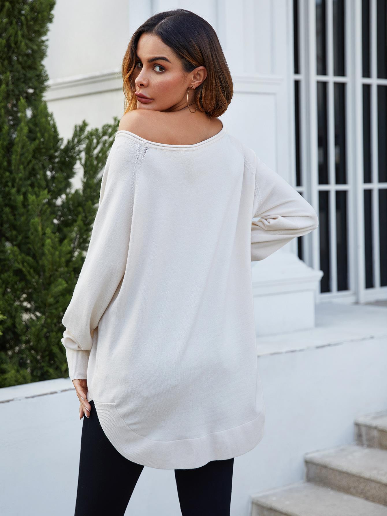 Oversize Knitted Jumper Top In Ecru - AXON