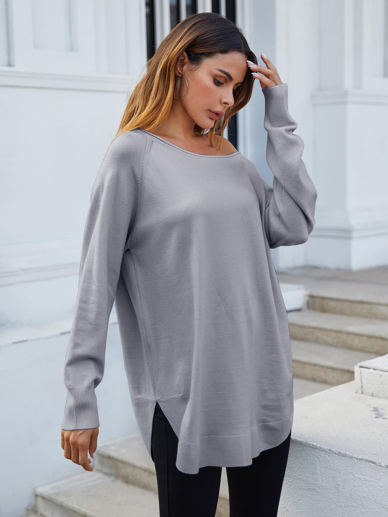 Oversize Knitted Jumper Top In Grey - AXON
