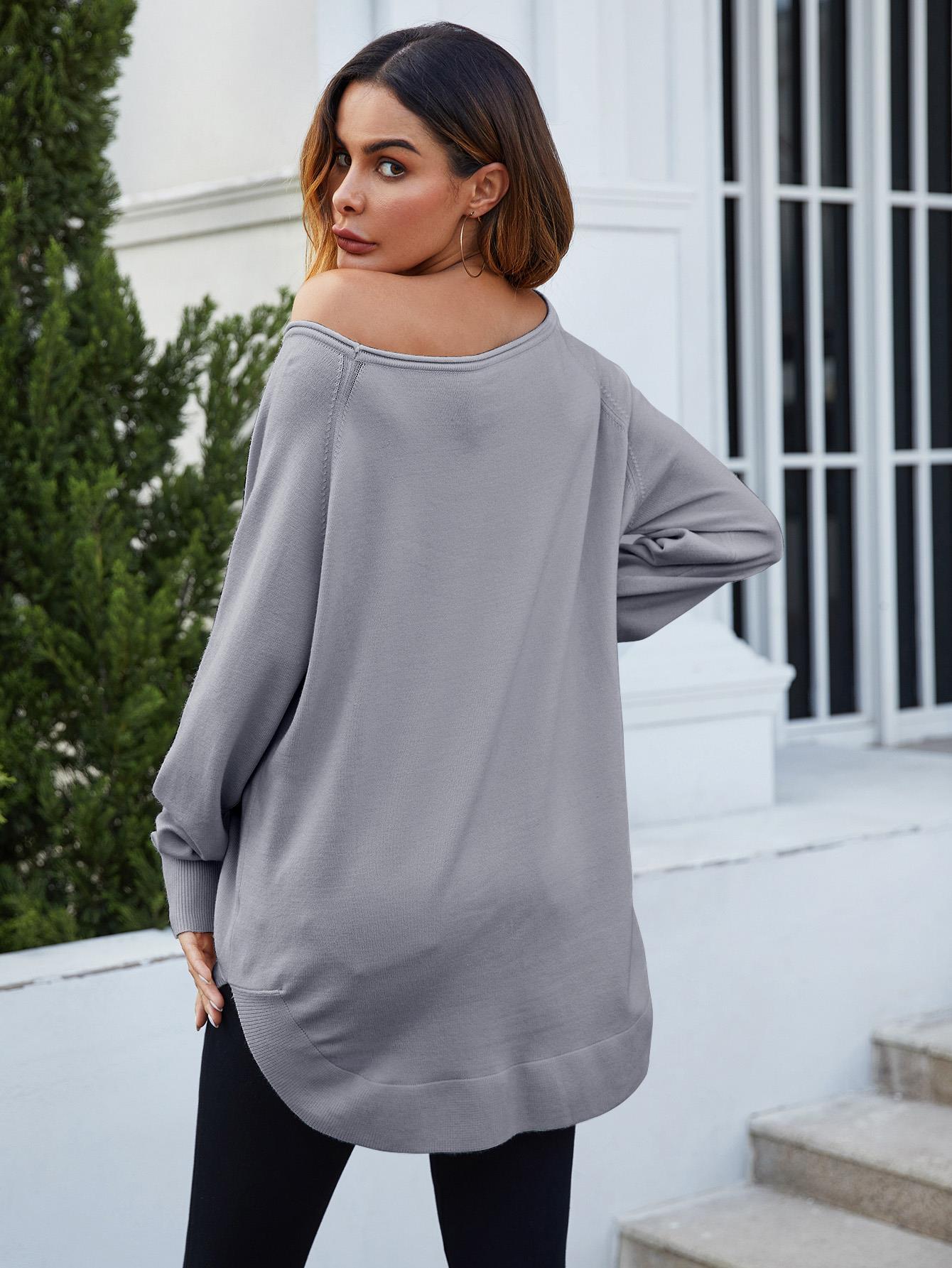 Oversize Knitted Jumper Top In Grey - AXON