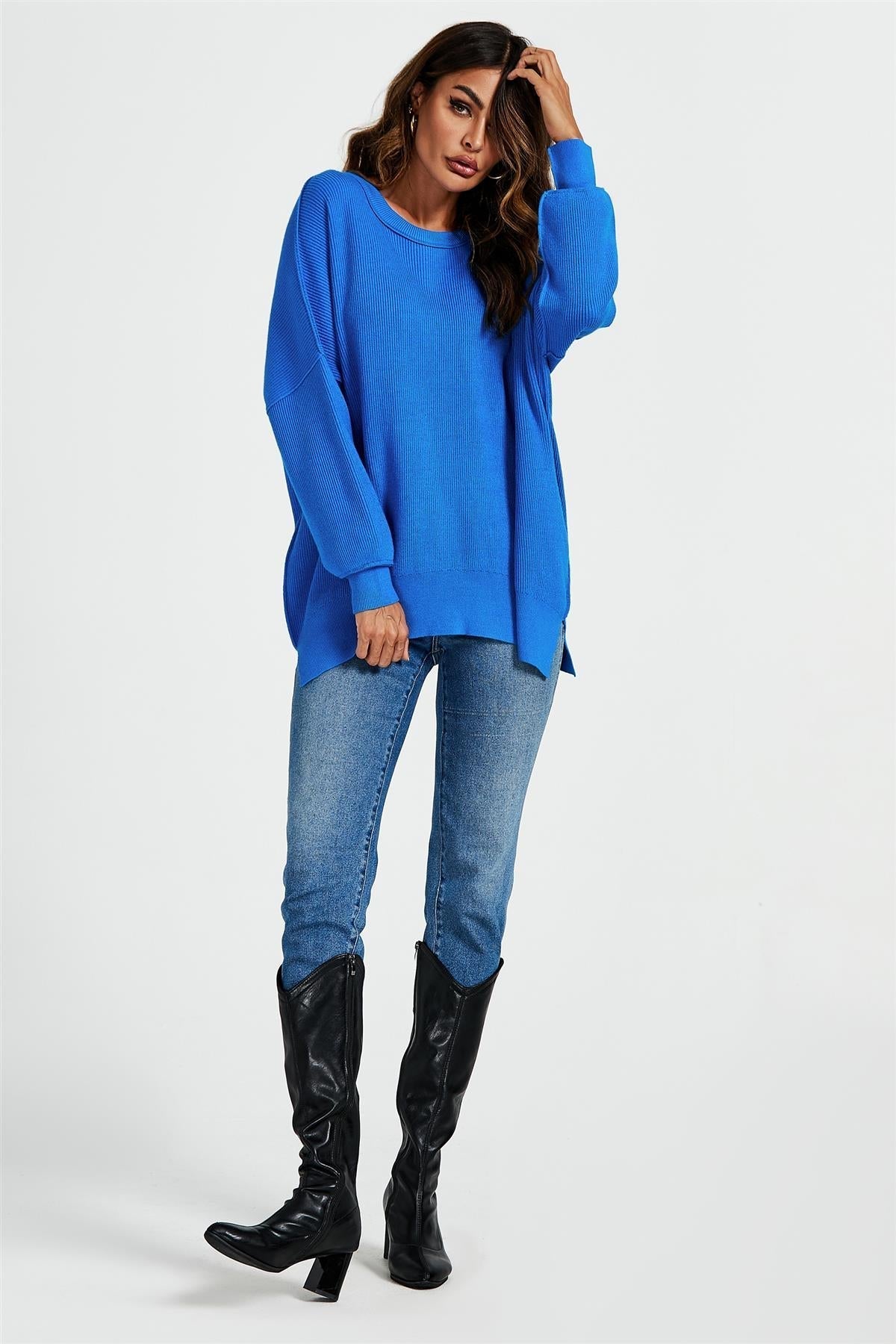 Oversized Jumper Top In Blue - AXON