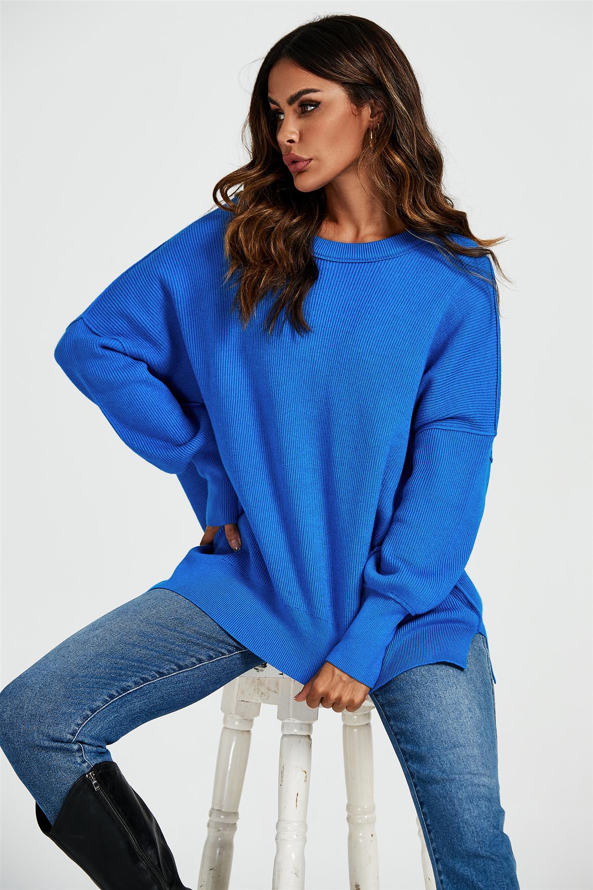 Oversized Jumper Top In Blue - AXON