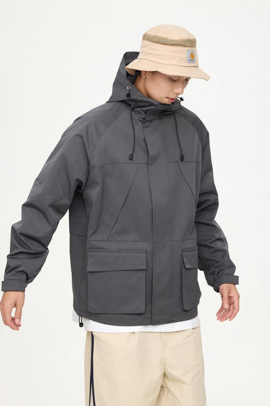 Patched Pockets Waterproof Jacket in Grey - AXON