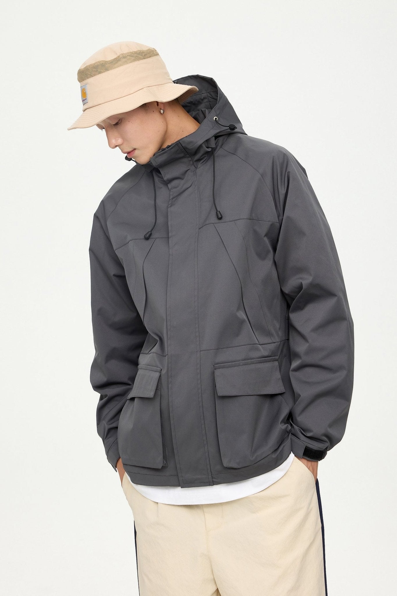 Patched Pockets Waterproof Jacket in Grey - AXON