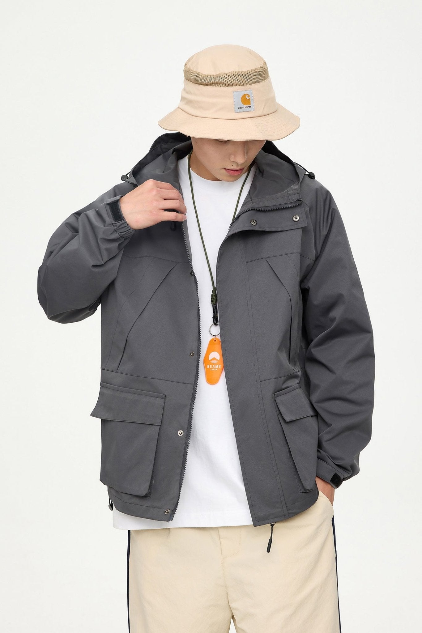 Patched Pockets Waterproof Jacket in Grey - AXON